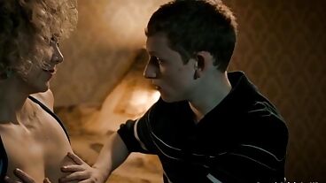 Moustached man invites a bunch of prostitutes in this movie scene